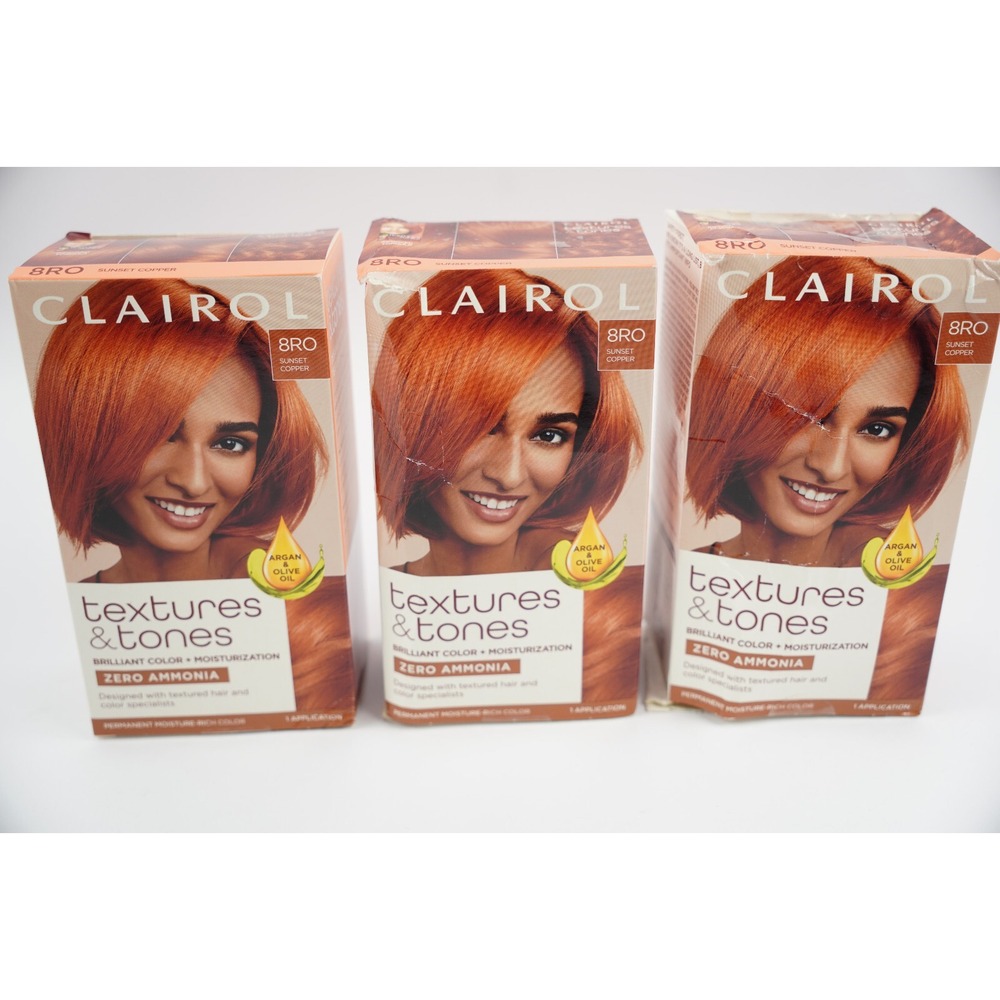 New 3- Pack Clairol Textures & Tones Permanent Hair Dye 8RO Sunset Copper Color